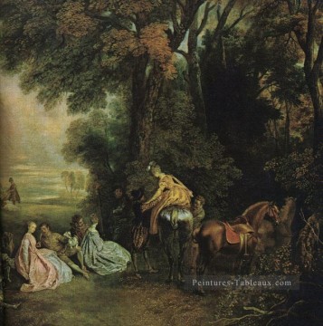 Une halte pendant la chasse Jean Antoine Watteau classique rococo Peinture à l'huile